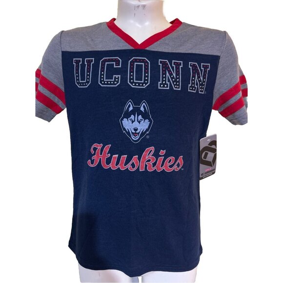 NEW Connecticut UConn Huskies Colosseum Athletics Blue V-Neck SS T-Shirt Girls 7 - Picture 1 of 5